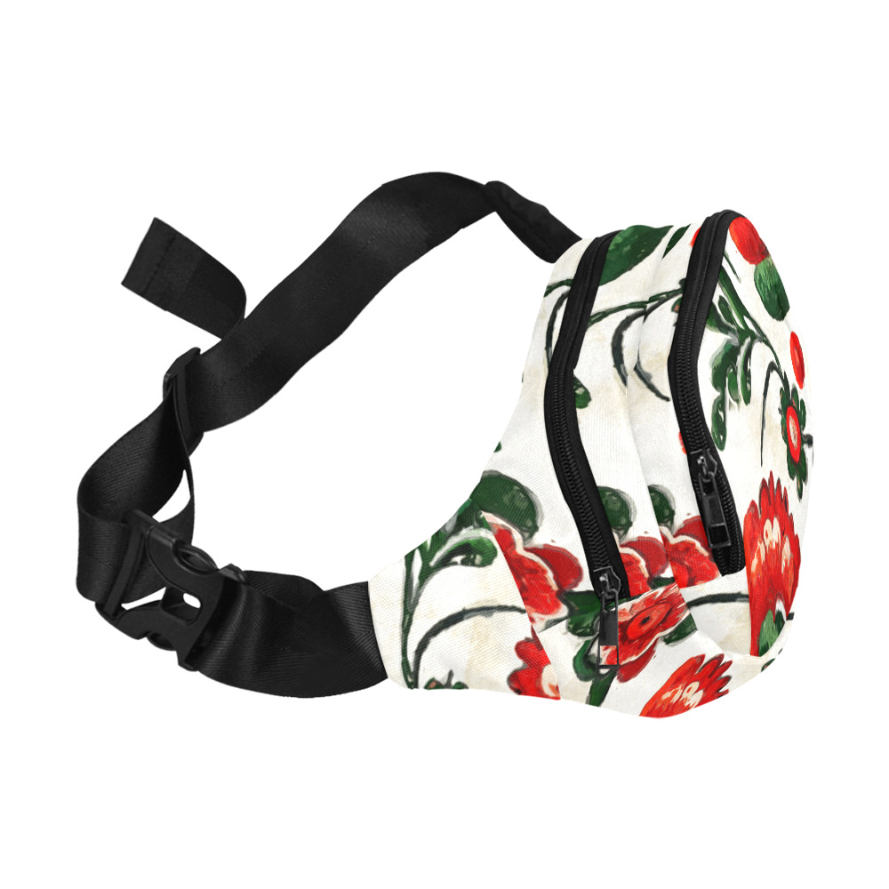 folklore motifs red flowers Fanny Pack/Small (Model 1677)