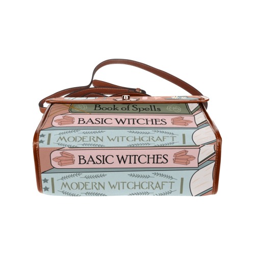Pink Witch Spell Book Satchel Handbag Waterproof Canvas Bag-Brown (All Over Print) (Model 1641)