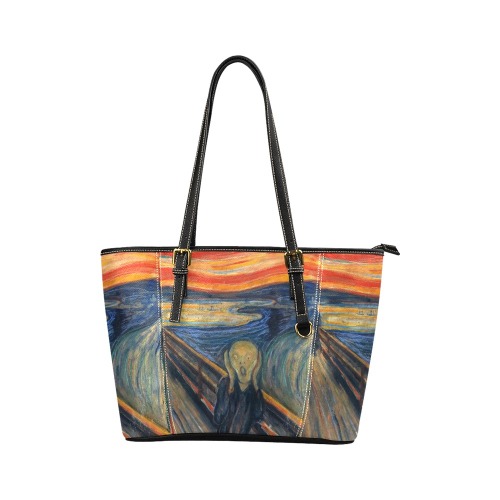 Edvard Munch-The scream Leather Tote Bag/Small (Model 1640)