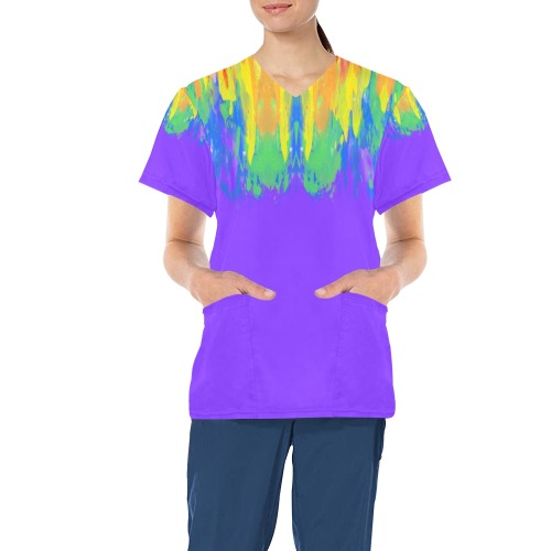 Abstract Paint Flames Purple All Over Print Scrub Top