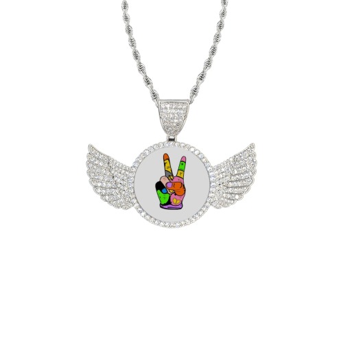 World Peace by Nico Bielow Wings Silver Photo Pendant with Rope Chain