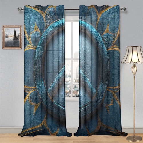 blue peace Gauze Curtain 28"x95" (Two-Piece)