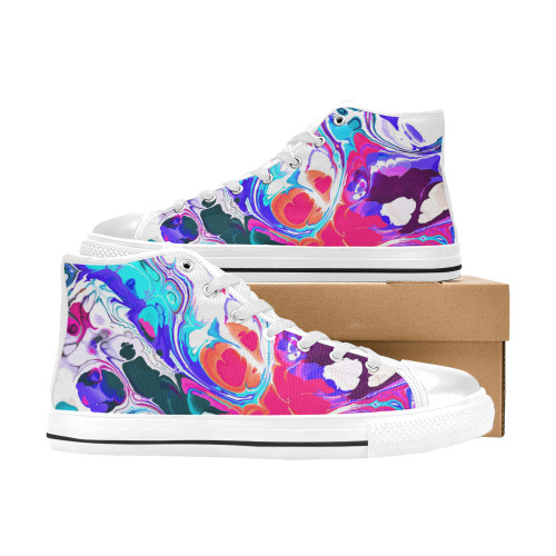 Blue White Pink Liquid Flowing Marbled Ink Abstract Men’s Classic High Top Canvas Shoes (Model 017)