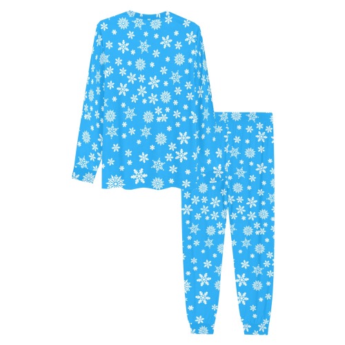 Christmas White Snowflakes on Light Blue Men's All Over Print Pajama Set with Custom Cuff