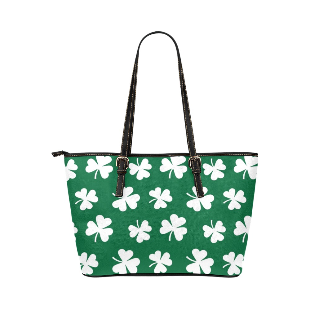 St. Patrick's Day Shamrock Leather Tote Bag/Small (Model 1651)