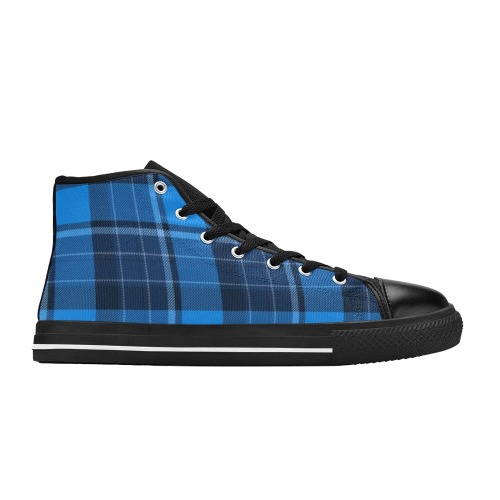Blue Plaid Men’s Classic High Top Canvas Shoes (Model 017)