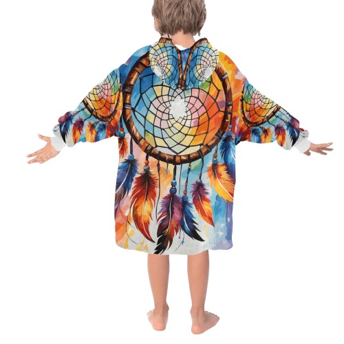 Magical dreamcatcher, colorful feathers cool art. Blanket Hoodie for Kids