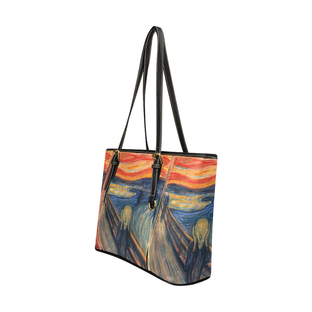 Edvard Munch-The scream Leather Tote Bag/Large (Model 1640)