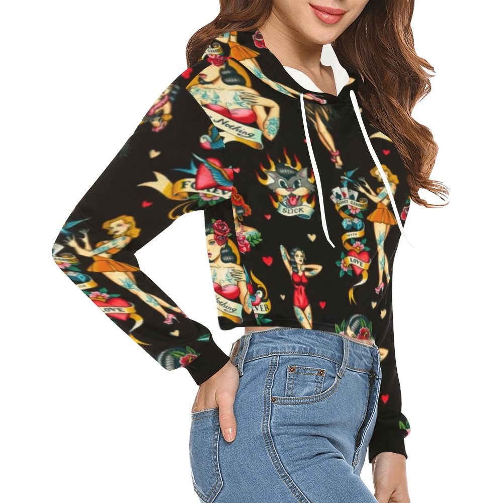 bb teheb All Over Print Crop Hoodie for Women (Model H22)