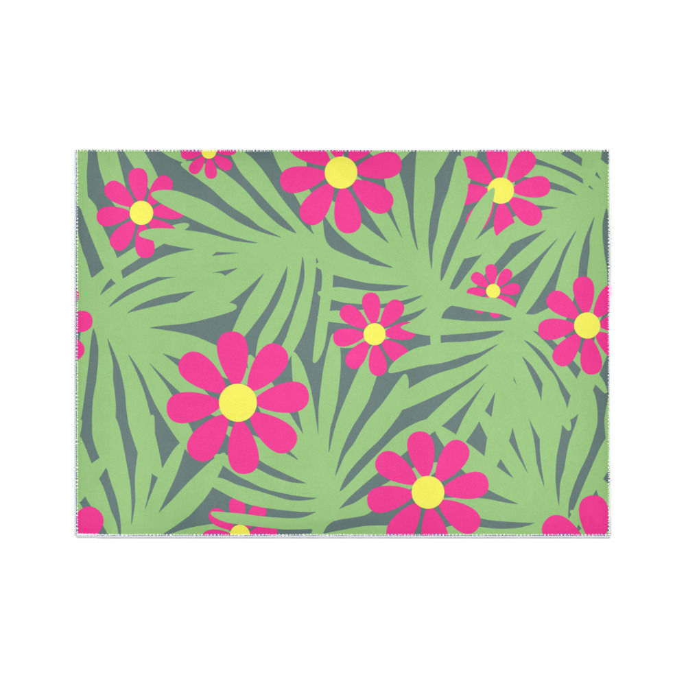 Pink Exotic Paradise Jungle Flowers and Leaves Area Rug7'x5'