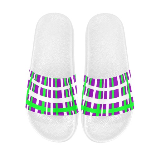 Interlocking Stripes Black Green Purple Women's Slide Sandals (Model 057)
