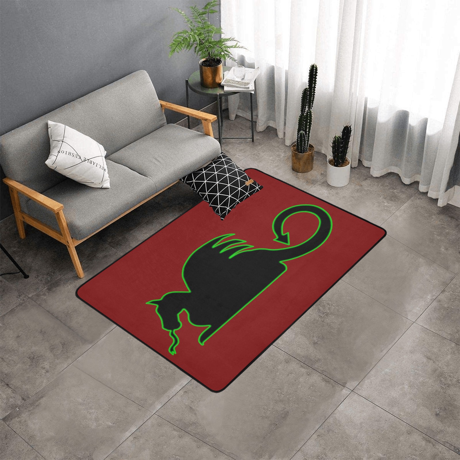 Black Dragon Silhouette Area Rug with Black Binding 5'3''x4'