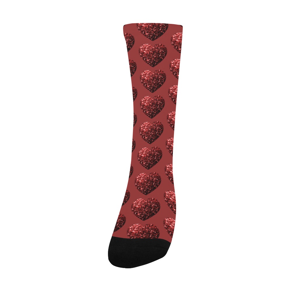 Red sparkles heart faux glitter Valentines Day love pattern Men's Custom Socks