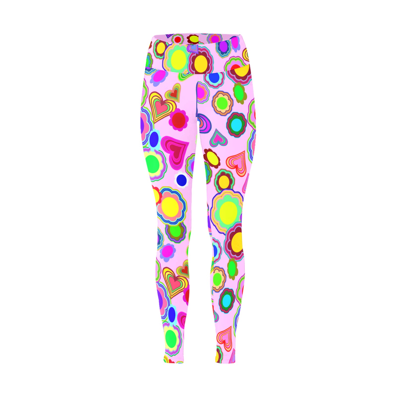 Groovy Hearts and Flowers Pink Women's Big Size Workout Leggings (Model L43)