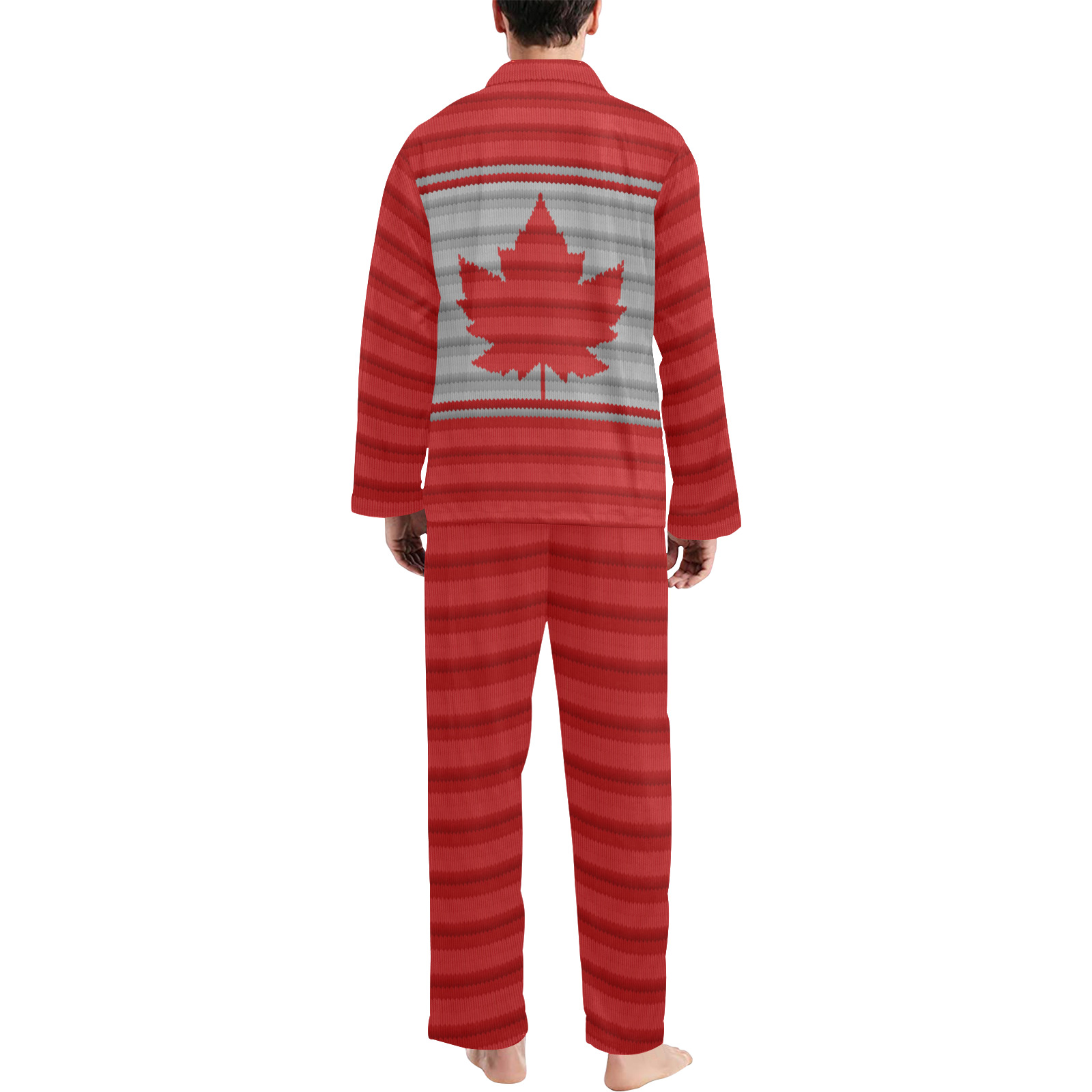 Canada Winter Print Men's V-Neck Long Pajama Set