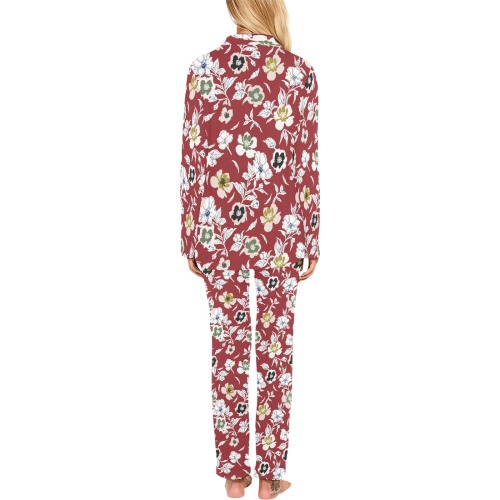 Flowers abstract red garden DPMF Women's Long Pajama Set
