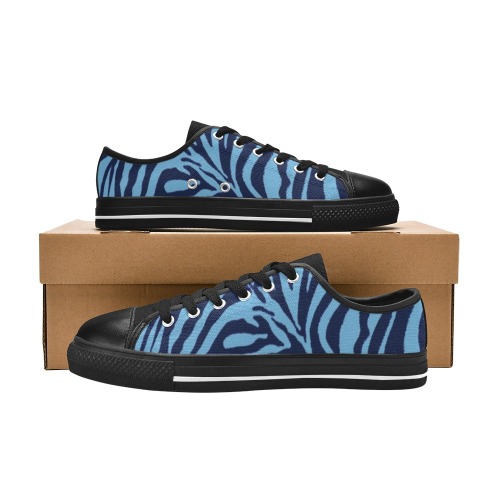 zebra 3 shades of blue Men's Classic Canvas Shoes (Model 018)