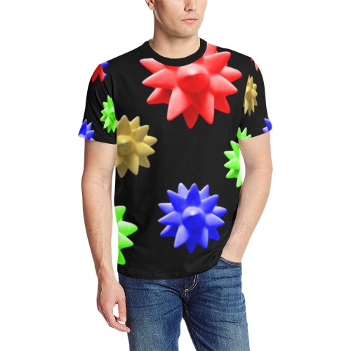 spiky multicolor Men's All Over Print T-Shirt (Solid Color Neck) (Model T63)