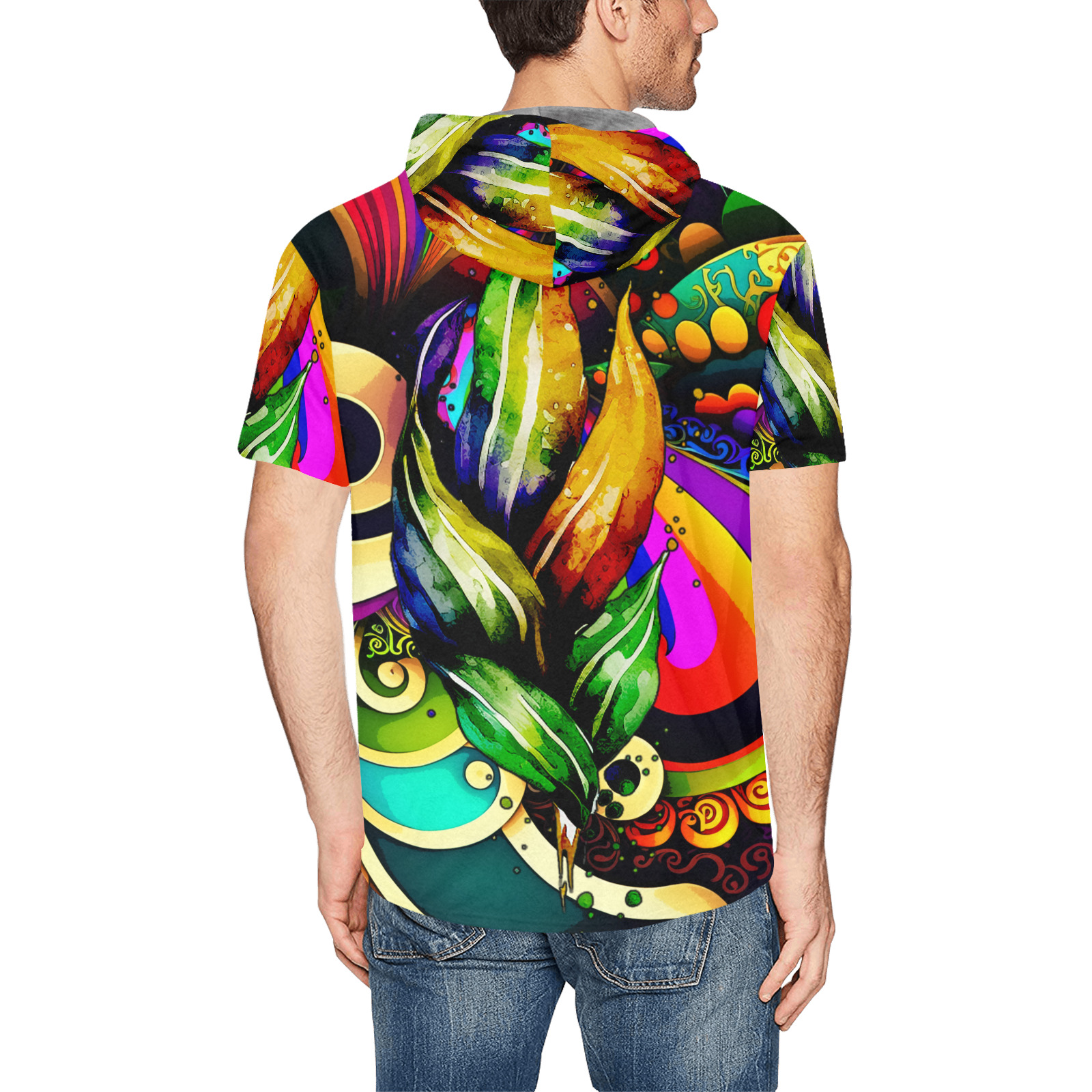 Mardi Gras Colorful New Orleans All Over Print Short Sleeve Hoodie for Men (Model H32)