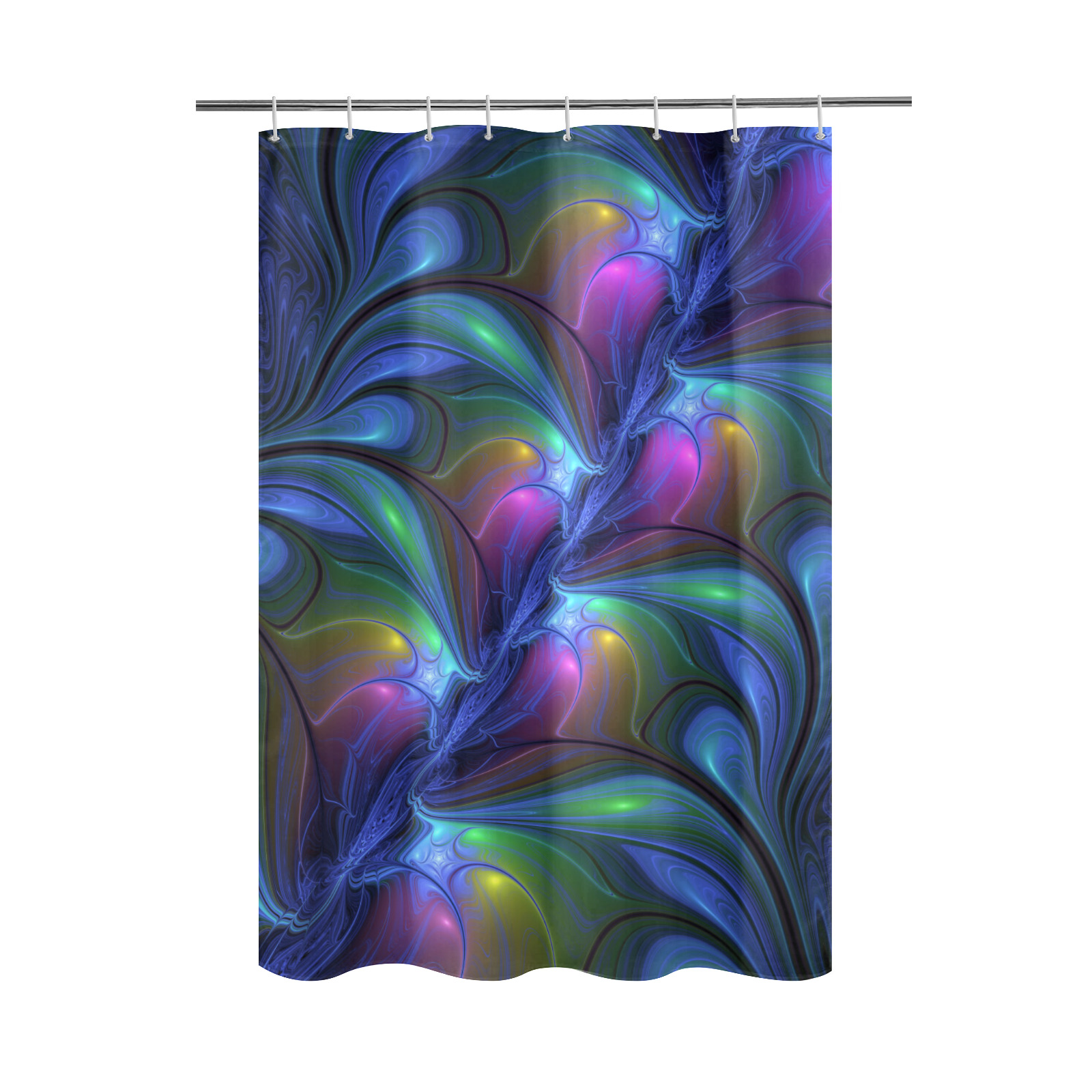 Colorful Luminous Abstract Blue Pink Green Fractal Shower Curtain 48"x72"