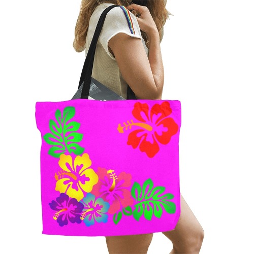 Hibiscus Hawaiian Flower on Pink All Over Print Canvas Tote Bag/Large (Model 1699)
