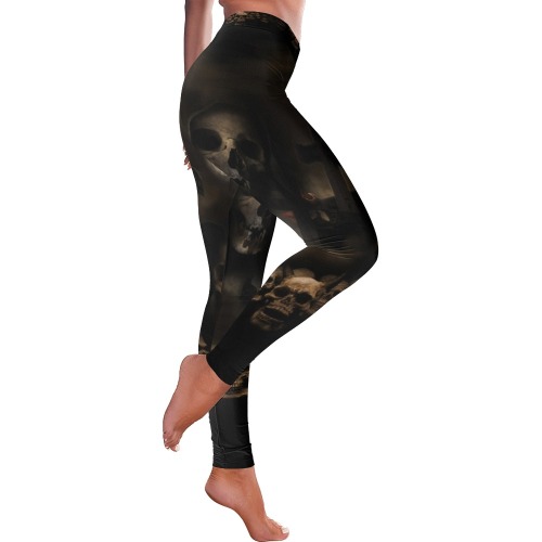 Gothic Skulls at Cemetery Halloween Women's Low Rise Leggings (Invisible Stitch) (Model L05)