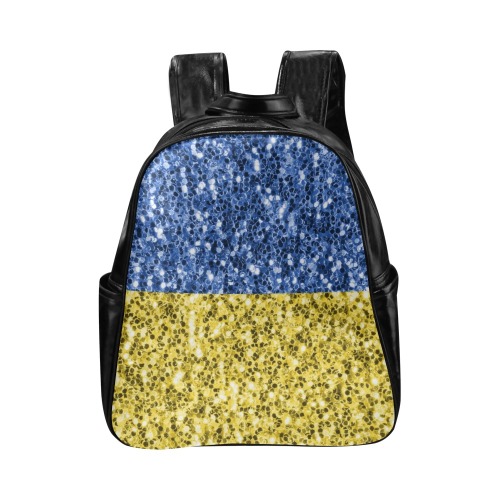 Blue yellow Ukraine flag glitter faux sparkles Multi-Pockets Backpack (Model 1636)