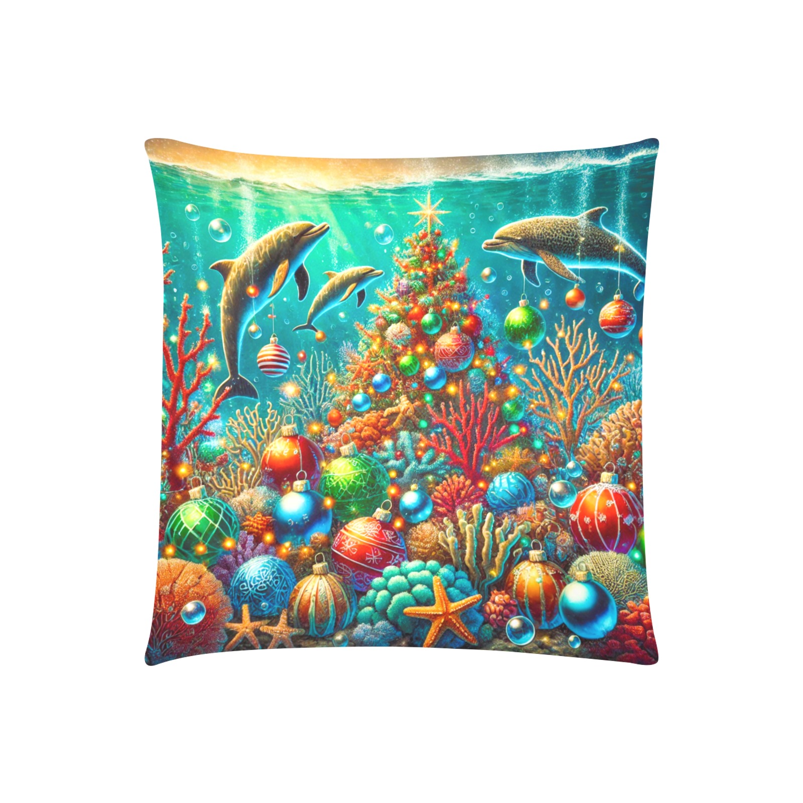 Underwater Christmas 20x20 Custom Zippered Pillow Cases 20"x20" (Two Sides)