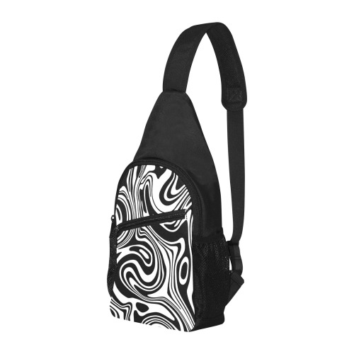 Black and White Marble Chest Bag-Front Printing (Model 1719)