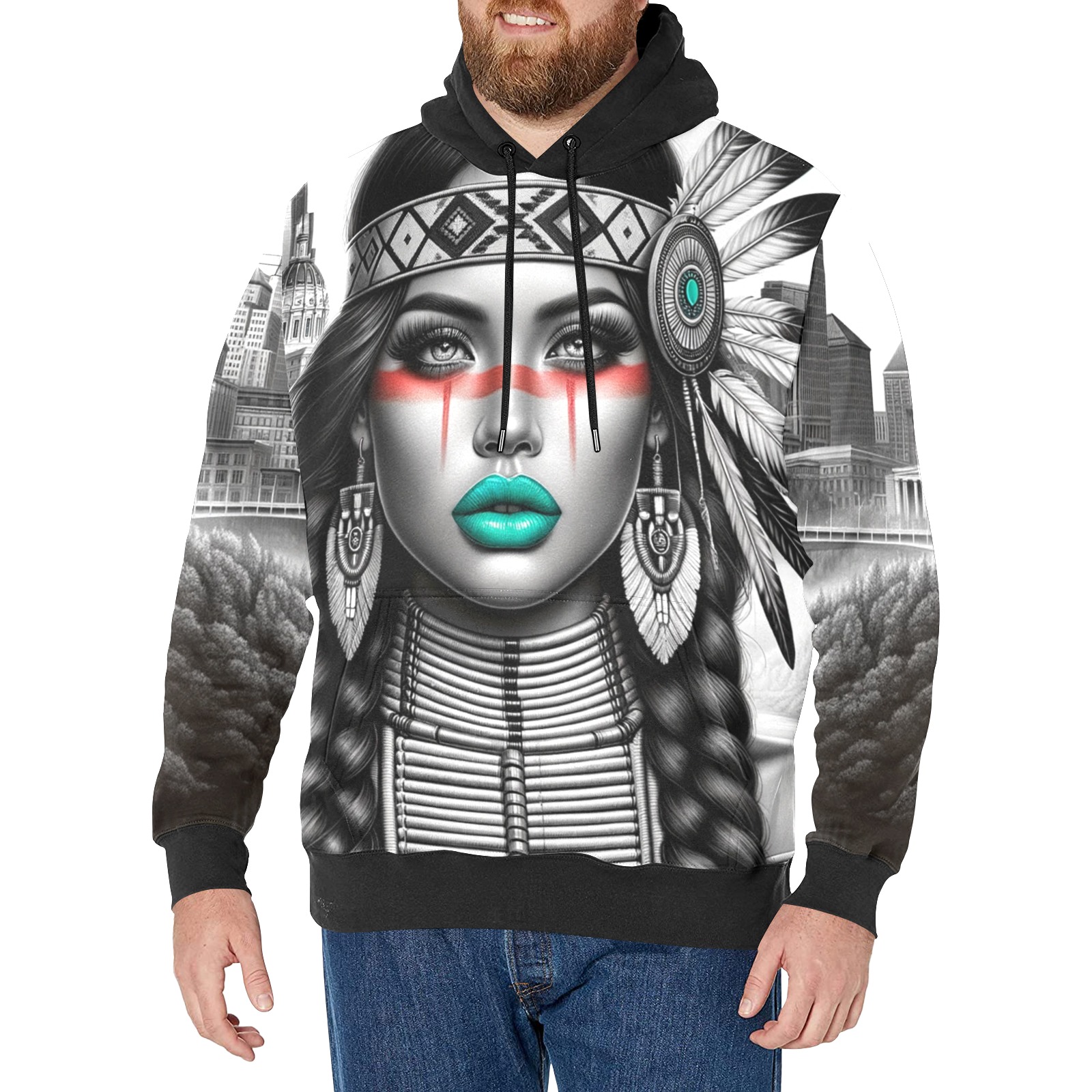 Native American Woman Men's Long Sleeve Fleece Hoodie (Model H55)