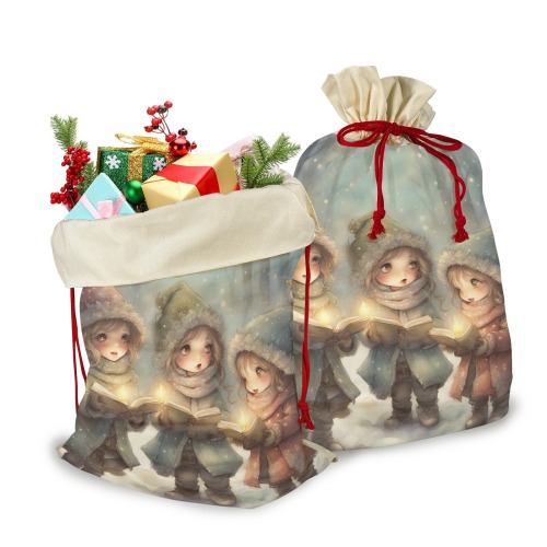 Christmas Carolers 3 Pack Santa Claus Drawstring Bags (Two Sides Printing)