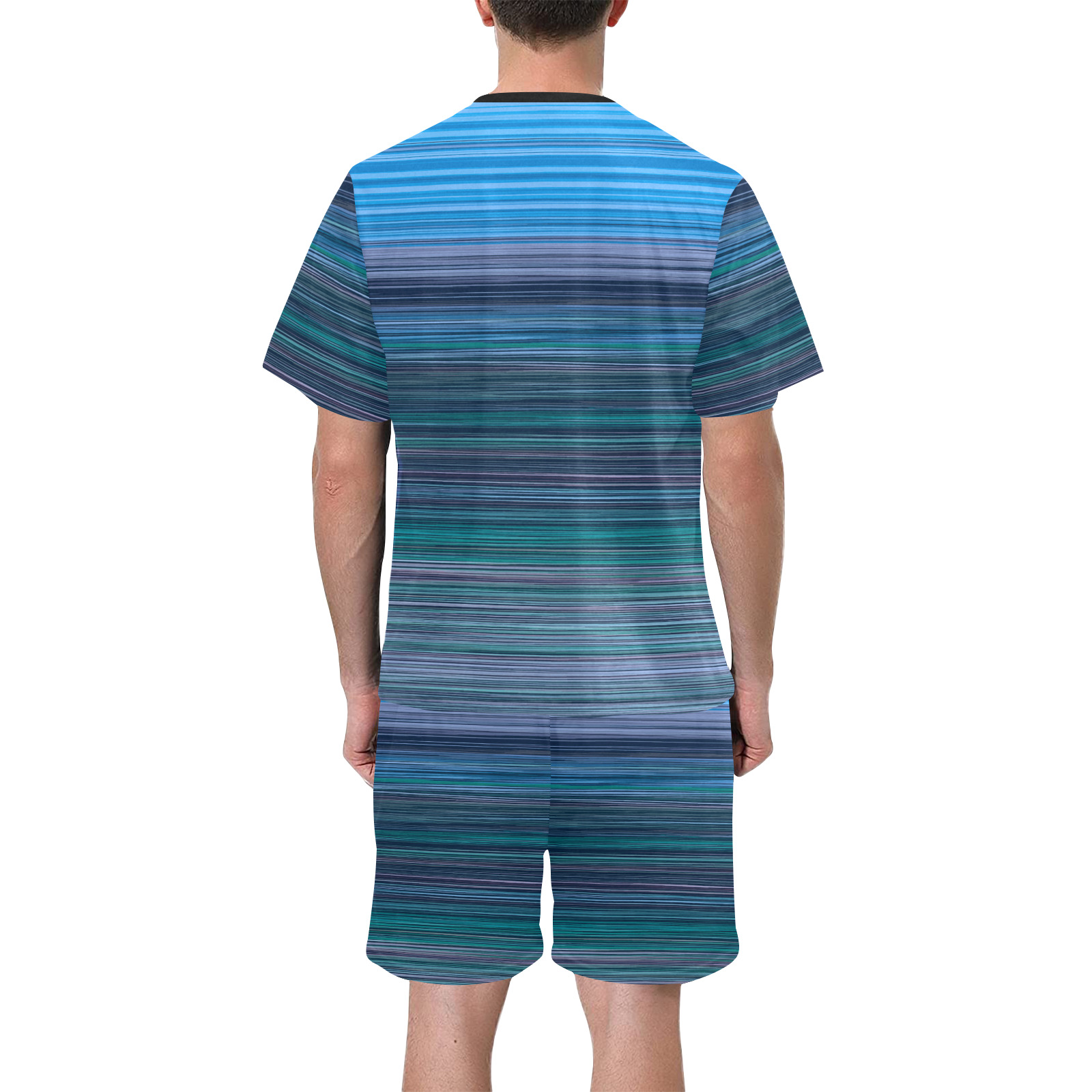 Abstract Blue Horizontal Stripes Men's Short Pajama Set