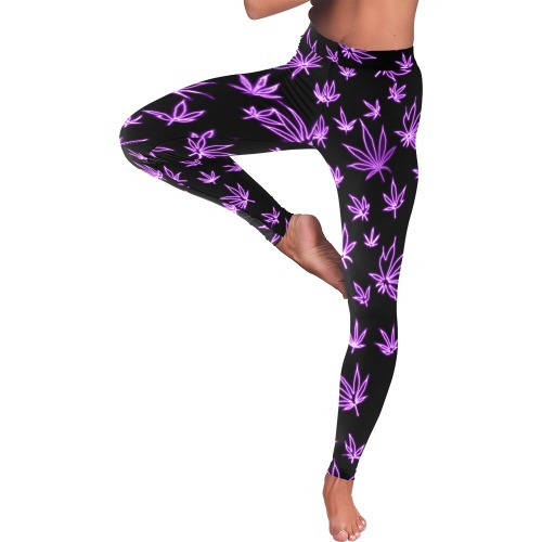 neon pot purple Women's Low Rise Leggings (Invisible Stitch) (Model L05)
