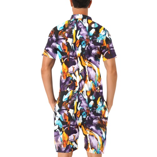 Colorful dark brushes abstract Men's Short Sleeve Jumpsuit