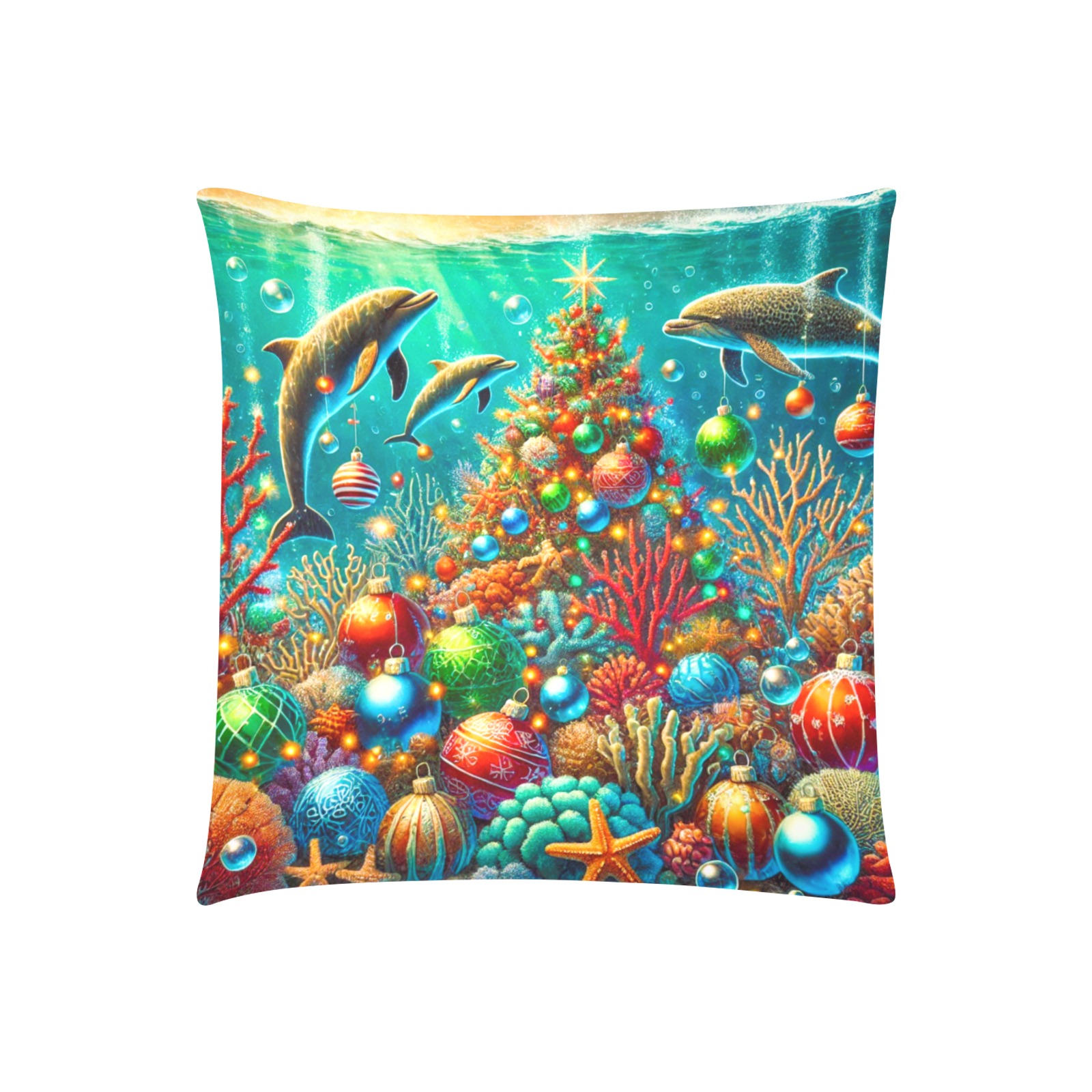 Underwater Christmas 20x20 Custom Zippered Pillow Cases 20"x20" (Two Sides)