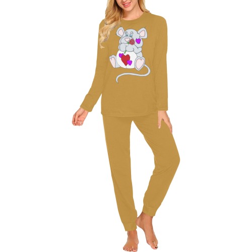 Valentine Mouse Rust Brown Women's All Over Print Pajama Set