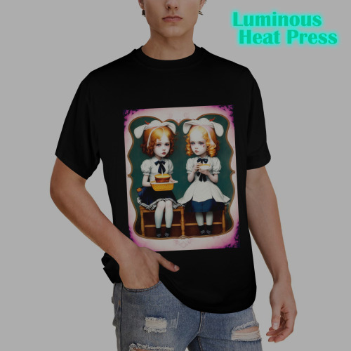 adorable ghost girls eating lunch 3 Men's Glow in the Dark T-shirt (Front Printing)