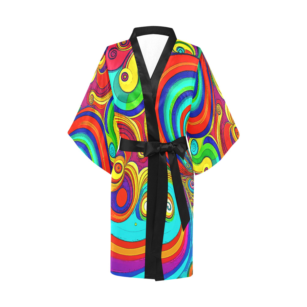 Colorful Groovy Rainbow Swirls Kimono Robe