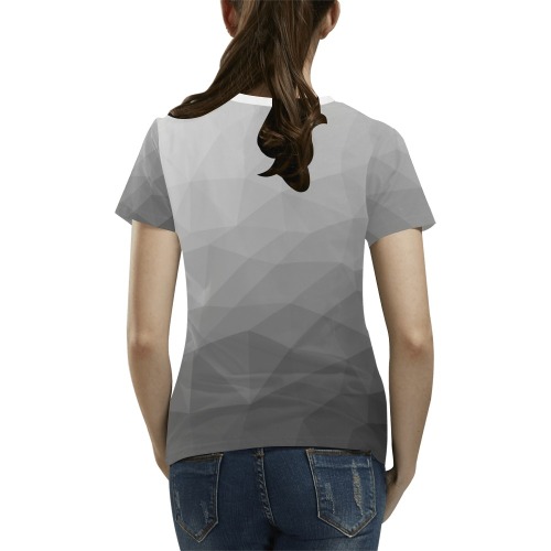 Grey Gradient Geometric Mesh Pattern All Over Print T-Shirt for Women (USA Size) (Model T40)