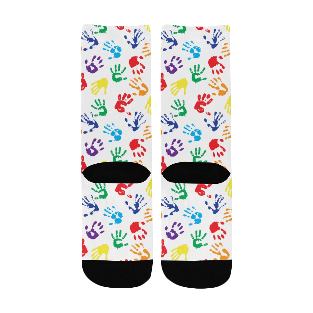 Rainbow Handprints on White Kids' Custom Socks