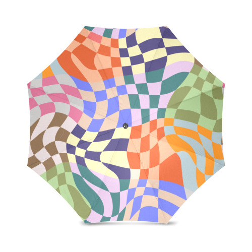 Wavy Groovy Geometric Checkered Retro Abstract Mosaic Pixels Foldable Umbrella (Model U01)