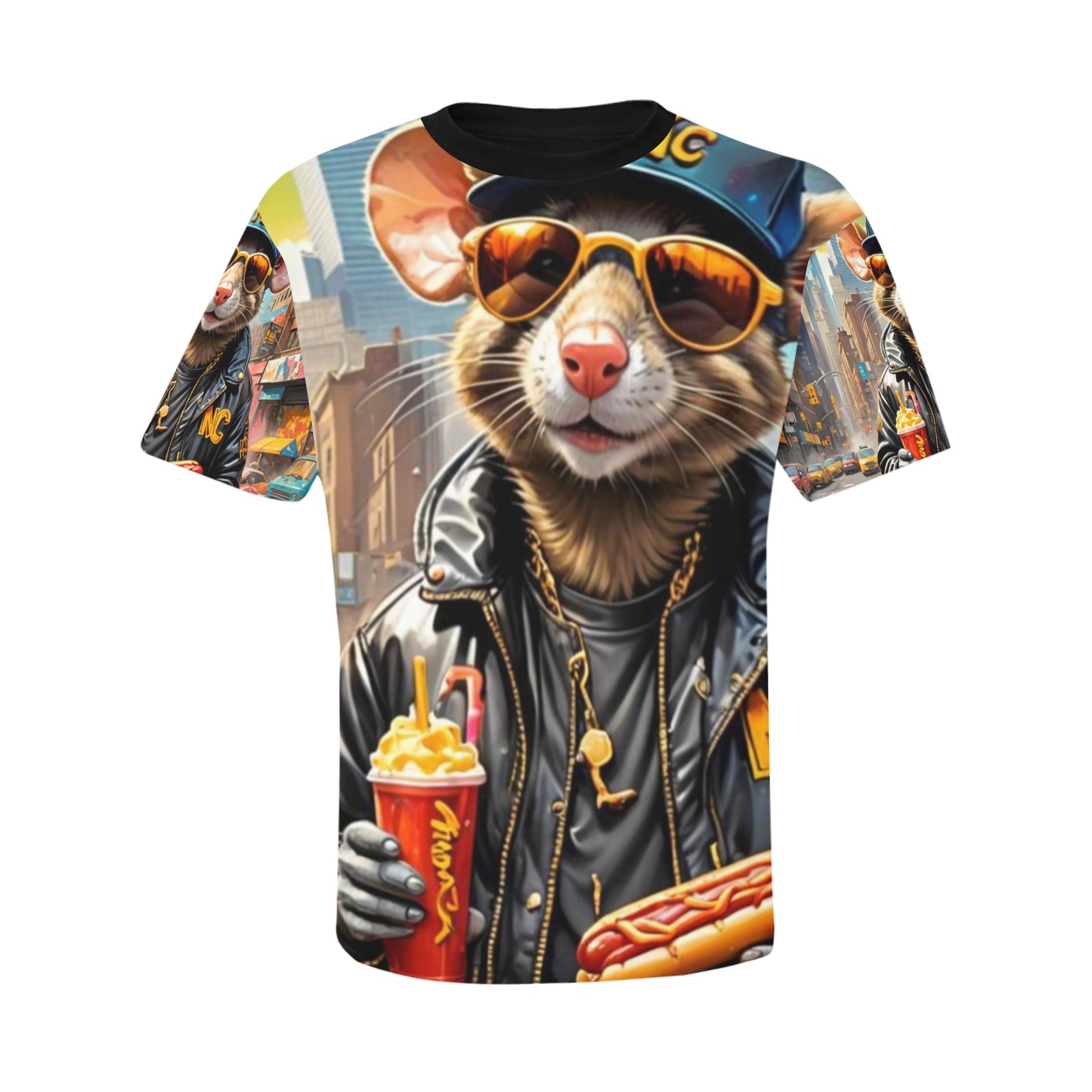 HOT DOG EATING NYC RAT 7 Men's All Over Print T-Shirt with Chest Pocket (Model T56)