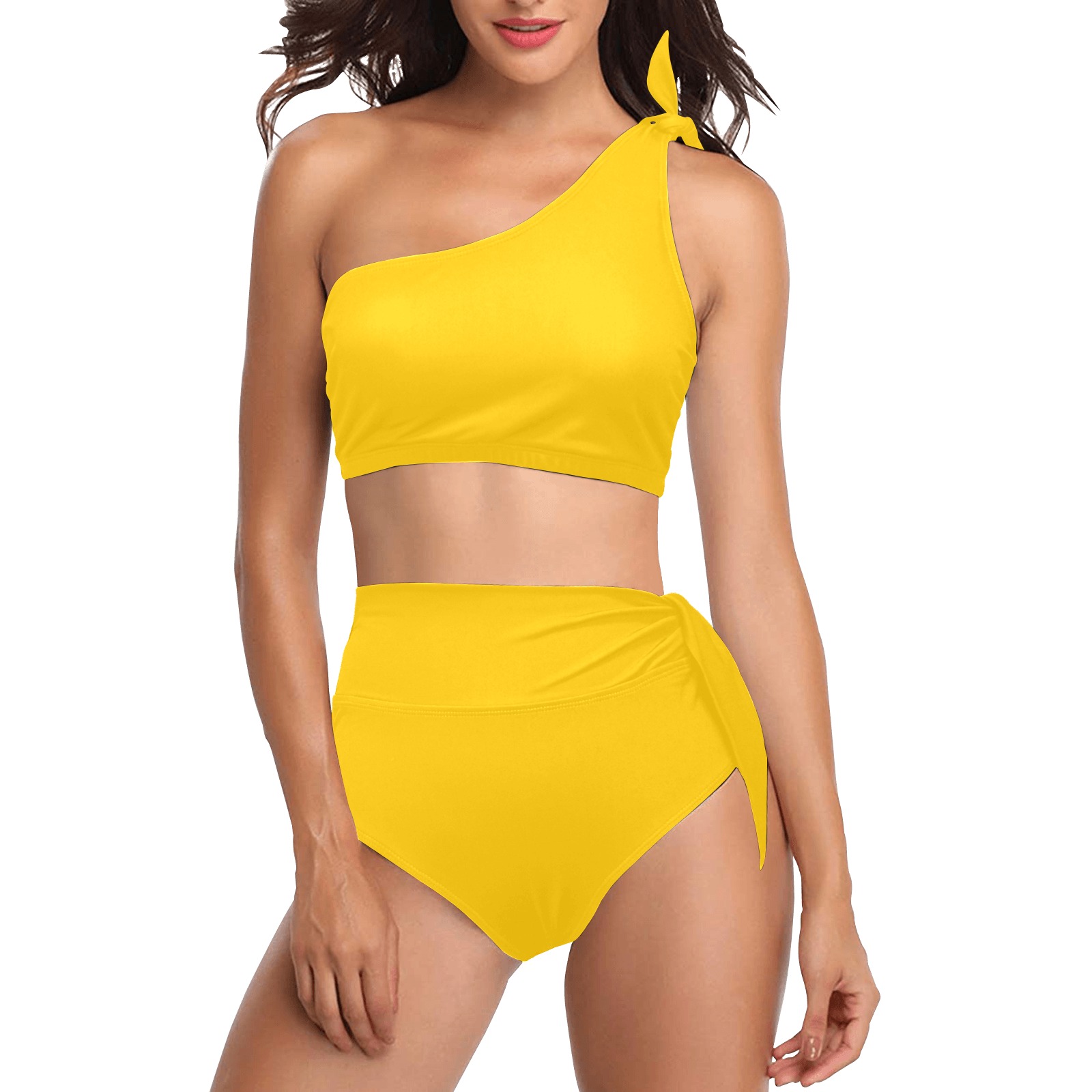 color mango High Waisted One Shoulder Bikini Set (Model S16)