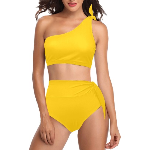color mango High Waisted One Shoulder Bikini Set (Model S16)