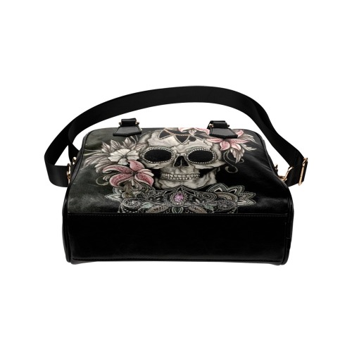 pink floral skull Shoulder Handbag (Model 1634)