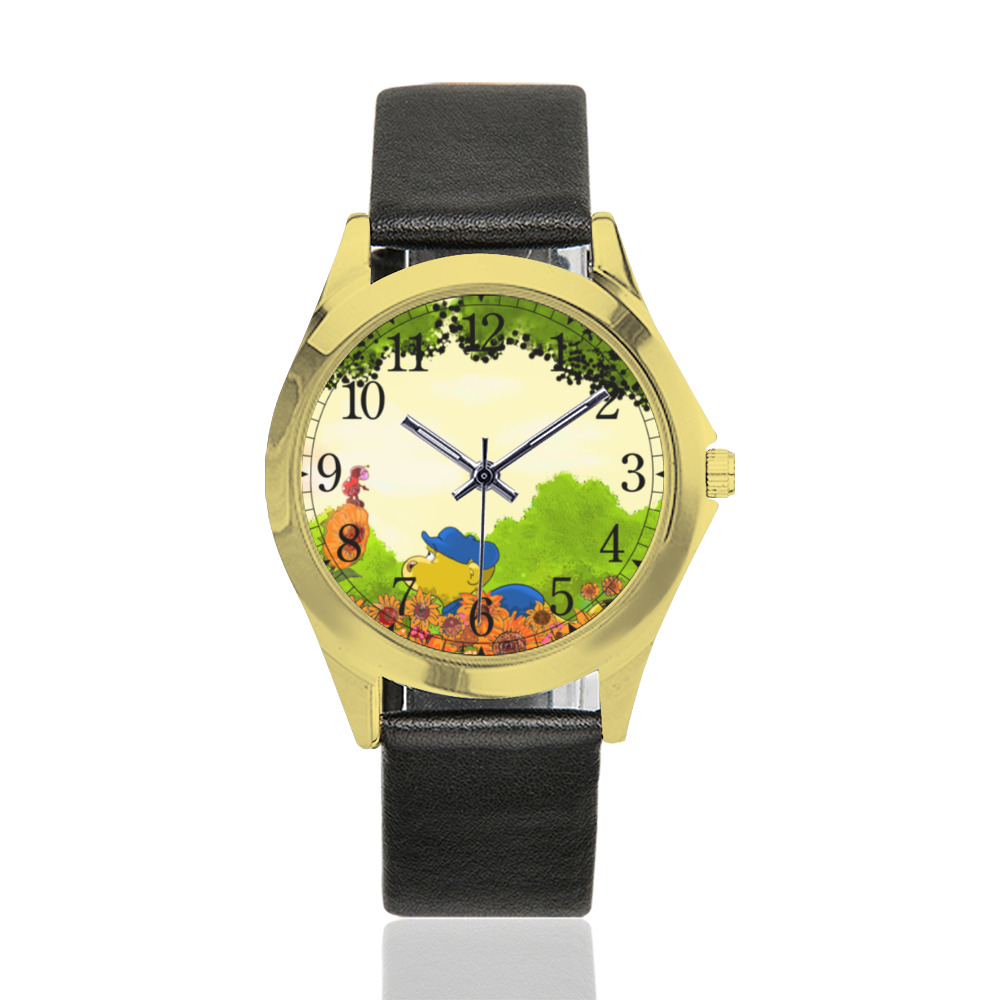 Ferald and Mizz Ladybug Unisex Silver-Tone Round Leather Watch (Model 216)