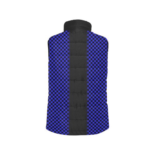 Checkerboard Blue Black Stripe Racing Women's Padded Vest Jacket (Model H44)