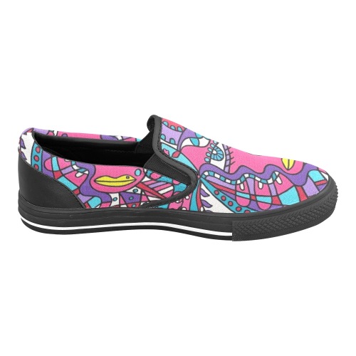 Tickled Black Women's Slip-on Canvas Shoes (Model 019)