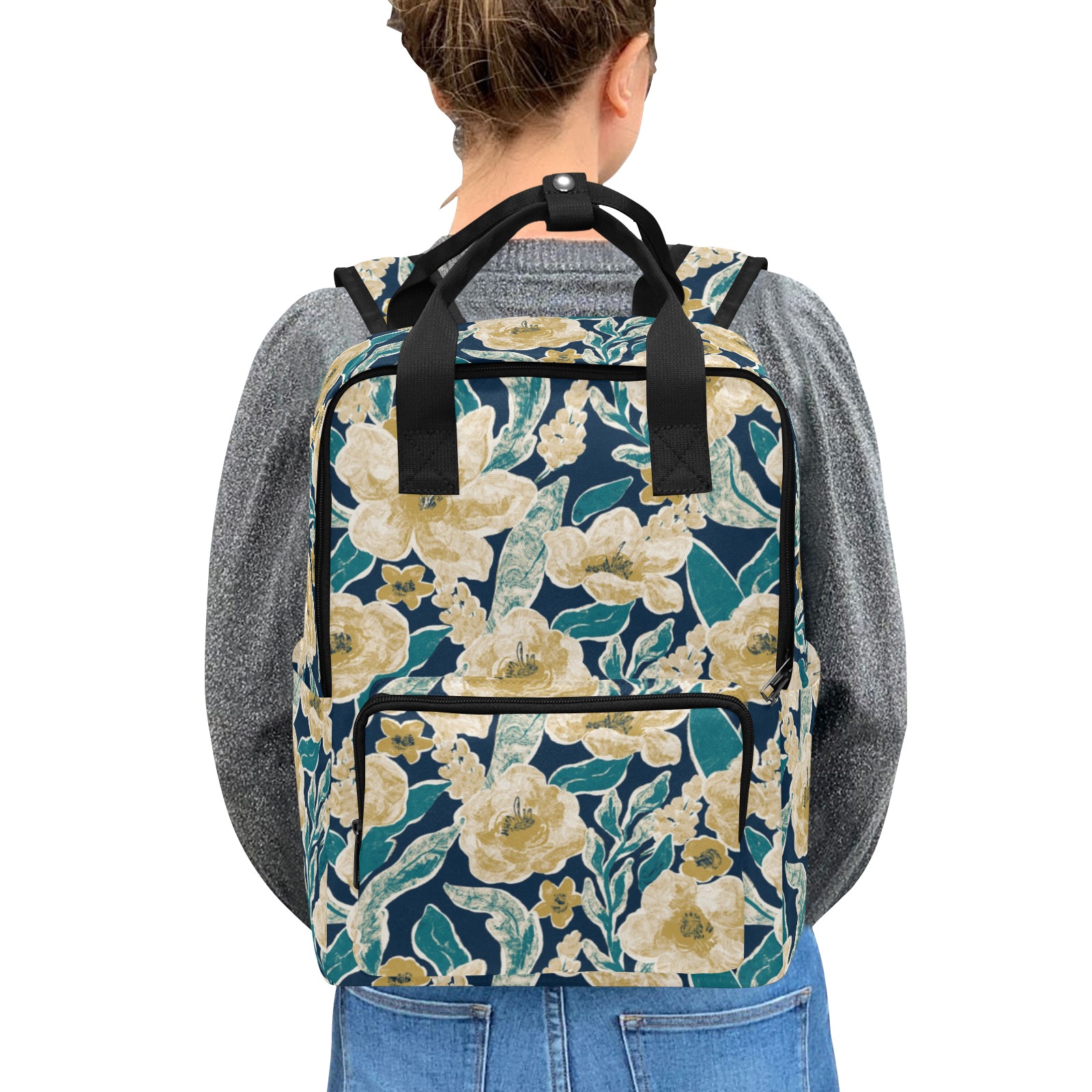 Painted Flowers Twin Handle Backpack (Model 1732)