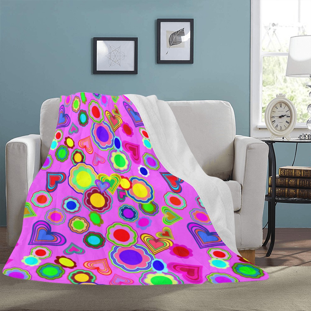 Groovy Hearts and Flowers Pink Ultra-Soft Micro Fleece Blanket 54"x70"